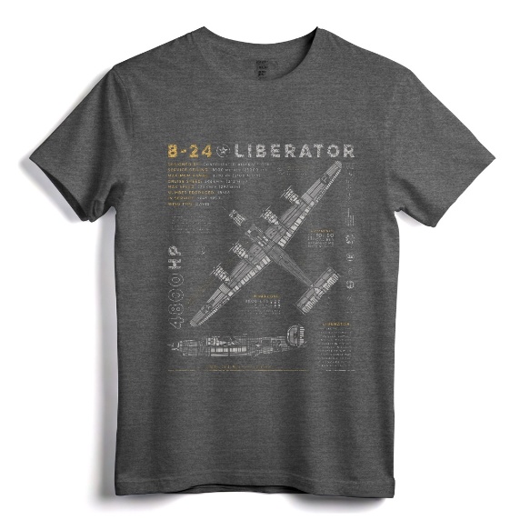 B-24 Liberator Vintage T-Shirt | WWII Aircraft Blueprint Design for Aviators, History Buffs, and Airshow Enthusiasts