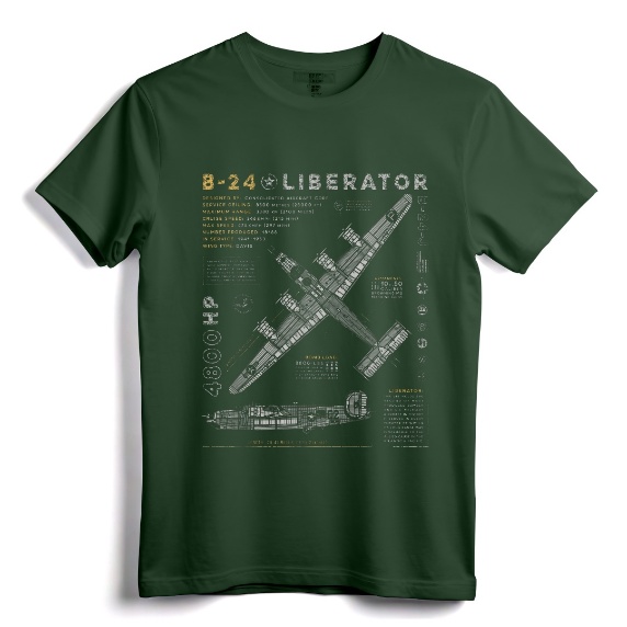 B-24 Liberator Vintage T-Shirt | WWII Aircraft Blueprint Design for Aviators, History Buffs, and Airshow Enthusiasts