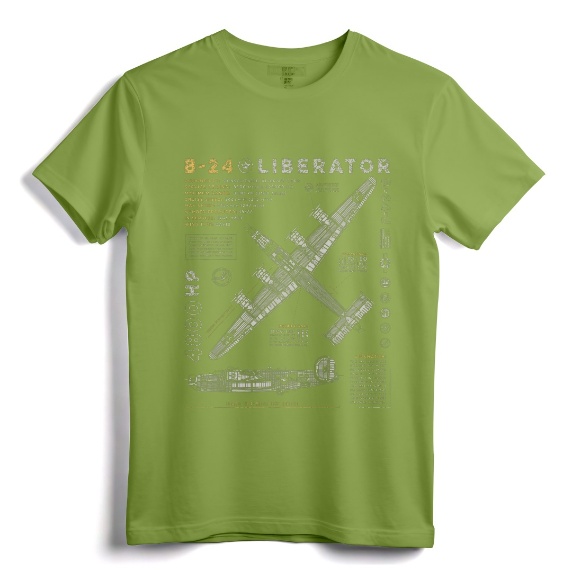 B-24 Liberator Vintage T-Shirt | WWII Aircraft Blueprint Design for Aviators, History Buffs, and Airshow Enthusiasts