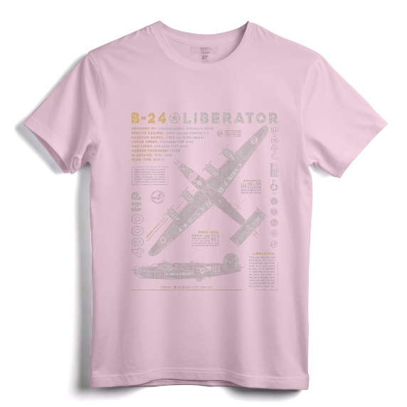 B-24 Liberator Vintage T-Shirt | WWII Aircraft Blueprint Design for Aviators, History Buffs, and Airshow Enthusiasts