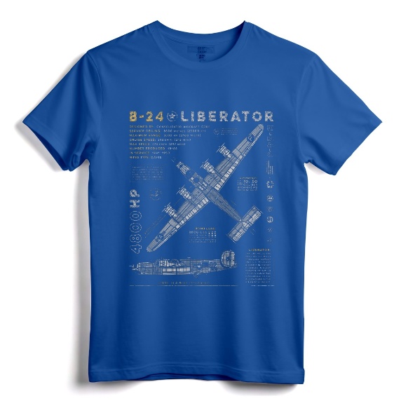 B-24 Liberator Vintage T-Shirt | WWII Aircraft Blueprint Design for Aviators, History Buffs, and Airshow Enthusiasts