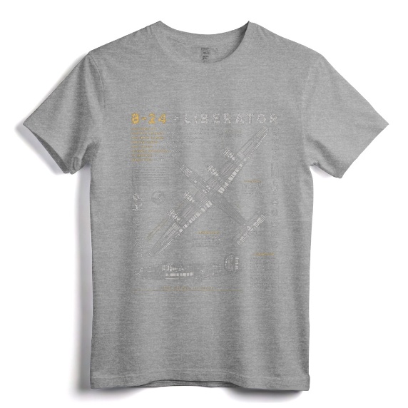 B-24 Liberator Vintage T-Shirt | WWII Aircraft Blueprint Design for Aviators, History Buffs, and Airshow Enthusiasts