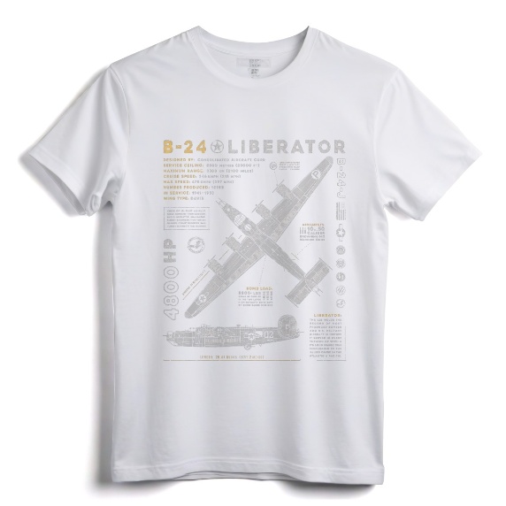 B-24 Liberator Vintage T-Shirt | WWII Aircraft Blueprint Design for Aviators, History Buffs, and Airshow Enthusiasts