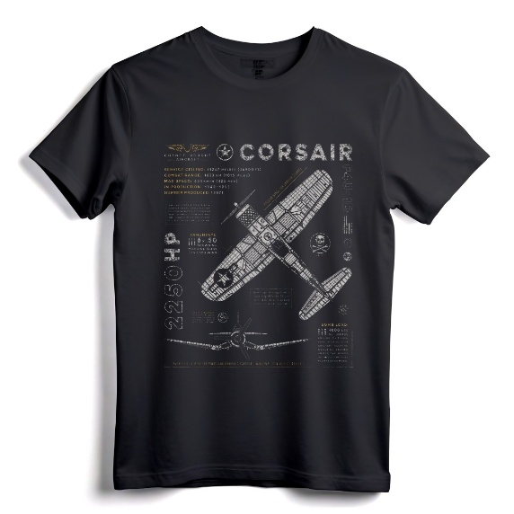F4U Corsair | WW2 Fighter Plane Vintage T-Shirt - US WWII Warbird Design for Military Aviation Fans, Airshow Enthusiasts & History Buffs