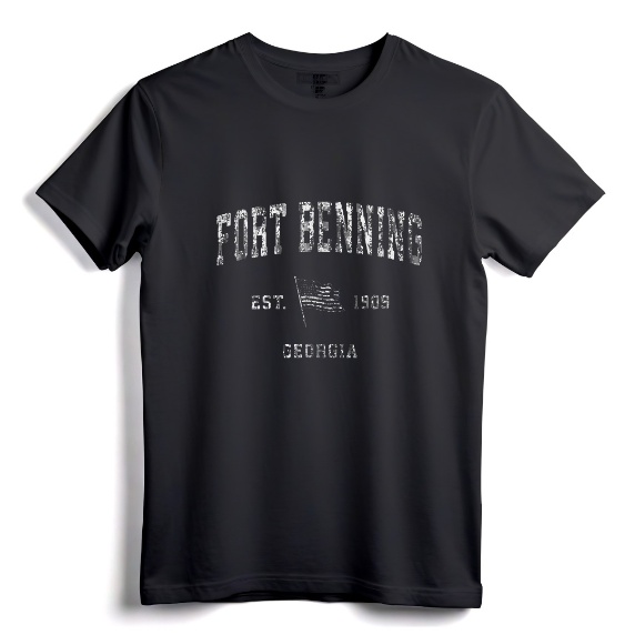 Vintage Fort Benning Georgia GA T-Shirt - Patriotic US Flag Sports Tee for Veterans and Military - Retro Design Apparel
