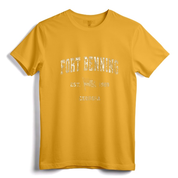 Vintage Fort Benning Georgia GA T-Shirt - Patriotic US Flag Sports Tee for Veterans and Military - Retro Design Apparel