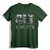 CLT Airport Code City of Charlotte NC Skyline Art Gift T-Shirt - Carolina Souvenir Tee for Charlotte Cityscape Lovers