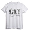CLT Airport Code City of Charlotte NC Skyline Art Gift T-Shirt - Carolina Souvenir Tee for Charlotte Cityscape Lovers