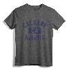 Calgary Alberta Canada CA Gym Style Distress Navy Blue Print T-Shirt - Vintage City Apparel Inspired by Legendary Calgary, Alberta