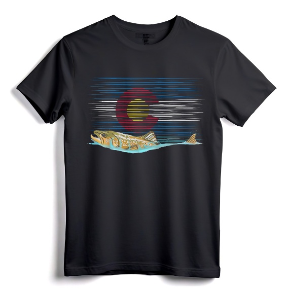 Vintage Brown Trout Colorado Flag Fly Fishing T-Shirt for Men - Distressed Colorado Flag Design, Perfect for Trout Fishermen