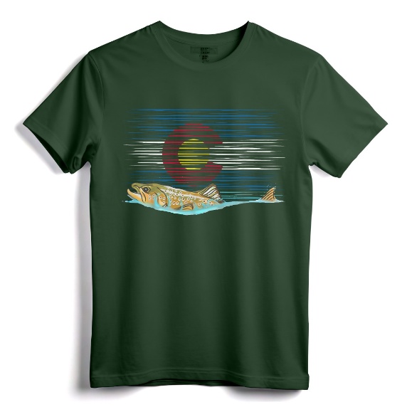 Vintage Brown Trout Colorado Flag Fly Fishing T-Shirt for Men - Distressed Colorado Flag Design, Perfect for Trout Fishermen