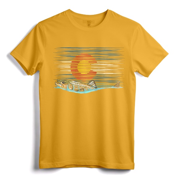 Vintage Brown Trout Colorado Flag Fly Fishing T-Shirt for Men - Distressed Colorado Flag Design, Perfect for Trout Fishermen