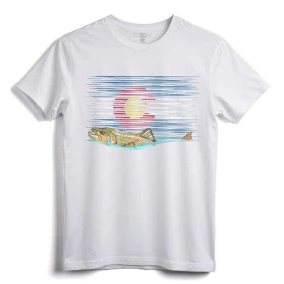 Vintage Brown Trout Colorado Flag Fly Fishing T-Shirt for Men - Distressed Colorado Flag Design, Perfect for Trout Fishermen