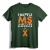 I Battle MS-What's Your Superpower Awareness Ribbon T-Shirt - Motivational Tee for Multiple Sclerosis Warriors