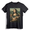 Mona Lisa With Orange Cat Funny Art Painting T-Shirt - Unique Cat Lover Gift for Girls and Boys, Men's and Women's Cat Apparel with 'Meowing Lisa' Print