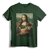 Mona Lisa With Orange Cat Funny Art Painting T-Shirt - Unique Cat Lover Gift for Girls and Boys, Men's and Women's Cat Apparel with 'Meowing Lisa' Print