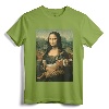 Mona Lisa With Orange Cat Funny Art Painting T-Shirt - Unique Cat Lover Gift for Girls and Boys, Men's and Women's Cat Apparel with 'Meowing Lisa' Print