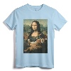 Mona Lisa With Orange Cat Funny Art Painting T-Shirt - Unique Cat Lover Gift for Girls and Boys, Men's and Women's Cat Apparel with 'Meowing Lisa' Print