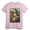 Mona Lisa With Orange Cat Funny Art Painting T-Shirt - Unique Cat Lover Gift for Girls and Boys, Men's and Women's Cat Apparel with 'Meowing Lisa' Print