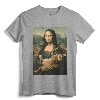 Mona Lisa With Orange Cat Funny Art Painting T-Shirt - Unique Cat Lover Gift for Girls and Boys, Men's and Women's Cat Apparel with 'Meowing Lisa' Print