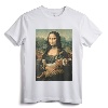 Mona Lisa With Orange Cat Funny Art Painting T-Shirt - Unique Cat Lover Gift for Girls and Boys, Men's and Women's Cat Apparel with 'Meowing Lisa' Print