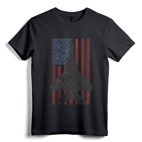 F-15 Eagle Jet Fighter Vintage Color American Flag T-Shirt - Retro Aircraft Apparel for Aviation Enthusiasts and Military Aviation Fans
