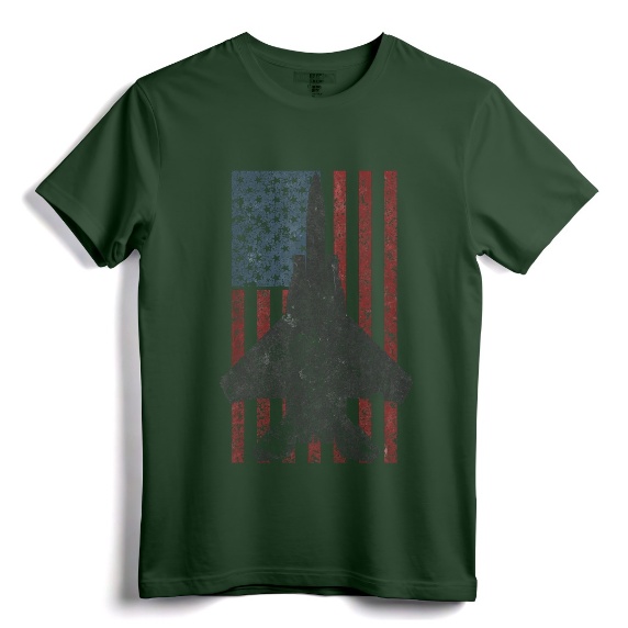 F-15 Eagle Jet Fighter Vintage Color American Flag T-Shirt - Retro Aircraft Apparel for Aviation Enthusiasts and Military Aviation Fans