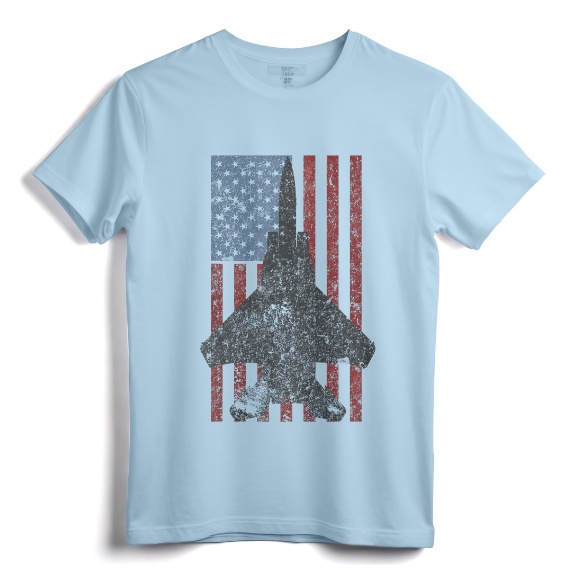F-15 Eagle Jet Fighter Vintage Color American Flag T-Shirt - Retro Aircraft Apparel for Aviation Enthusiasts and Military Aviation Fans