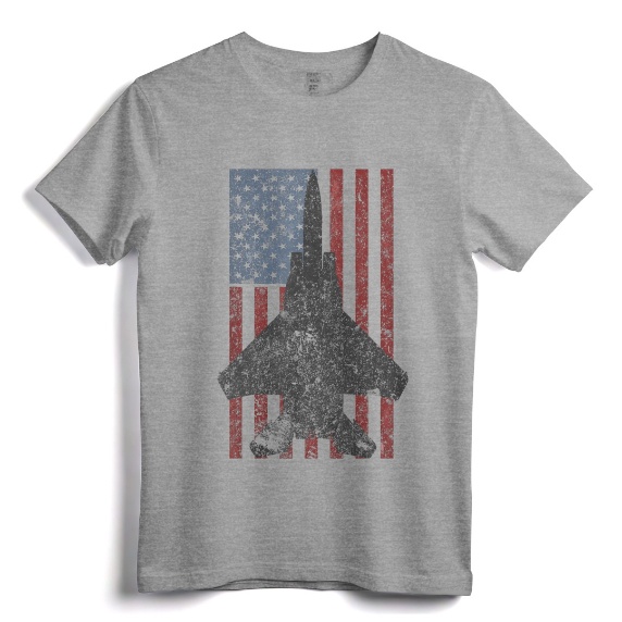 F-15 Eagle Jet Fighter Vintage Color American Flag T-Shirt - Retro Aircraft Apparel for Aviation Enthusiasts and Military Aviation Fans