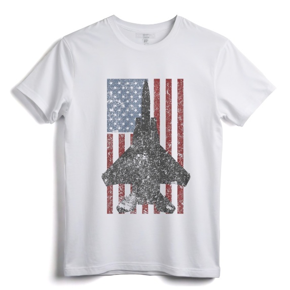 F-15 Eagle Jet Fighter Vintage Color American Flag T-Shirt - Retro Aircraft Apparel for Aviation Enthusiasts and Military Aviation Fans